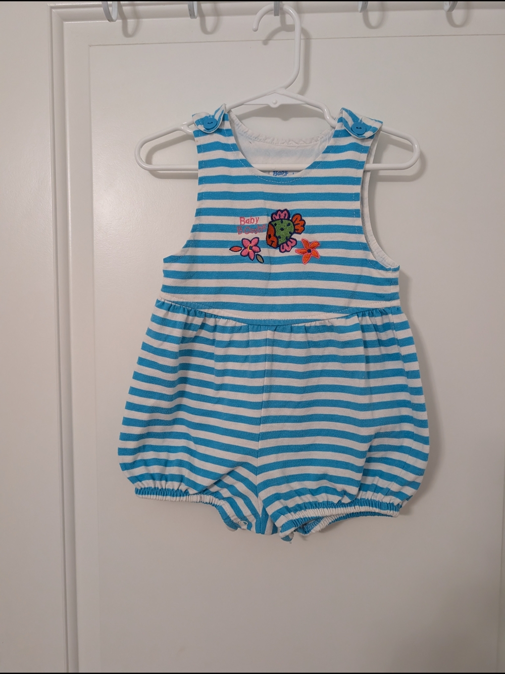 Vintage OshKosh B'gosh Blue Striped Romper With Fish Embroidery 18m Vacation